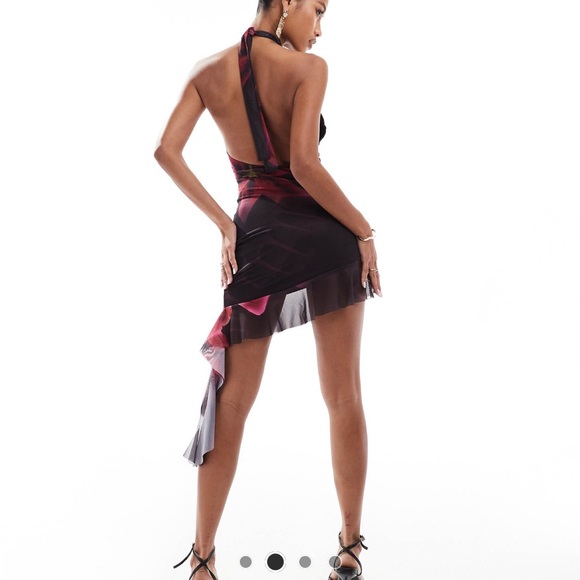 Murci exclusive mesh high neck keyhole plunge mini dress with asymmetric hem - Picture 3 of 4